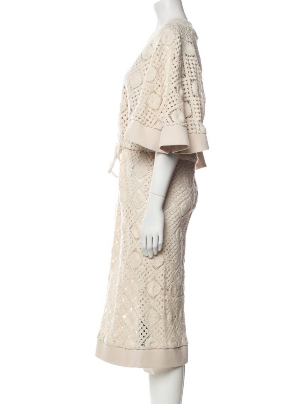Andrea Iyamah Cream Crochet Midi Dress with Tie Waist - Picture 3 of 4